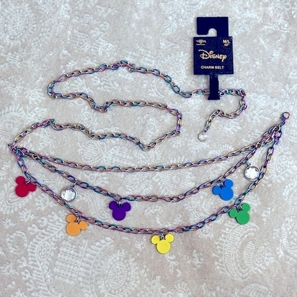 Brand New Disney Buckle-Down Mickey Mouse Colorful Rainbow Charm Chain Belt main image 13